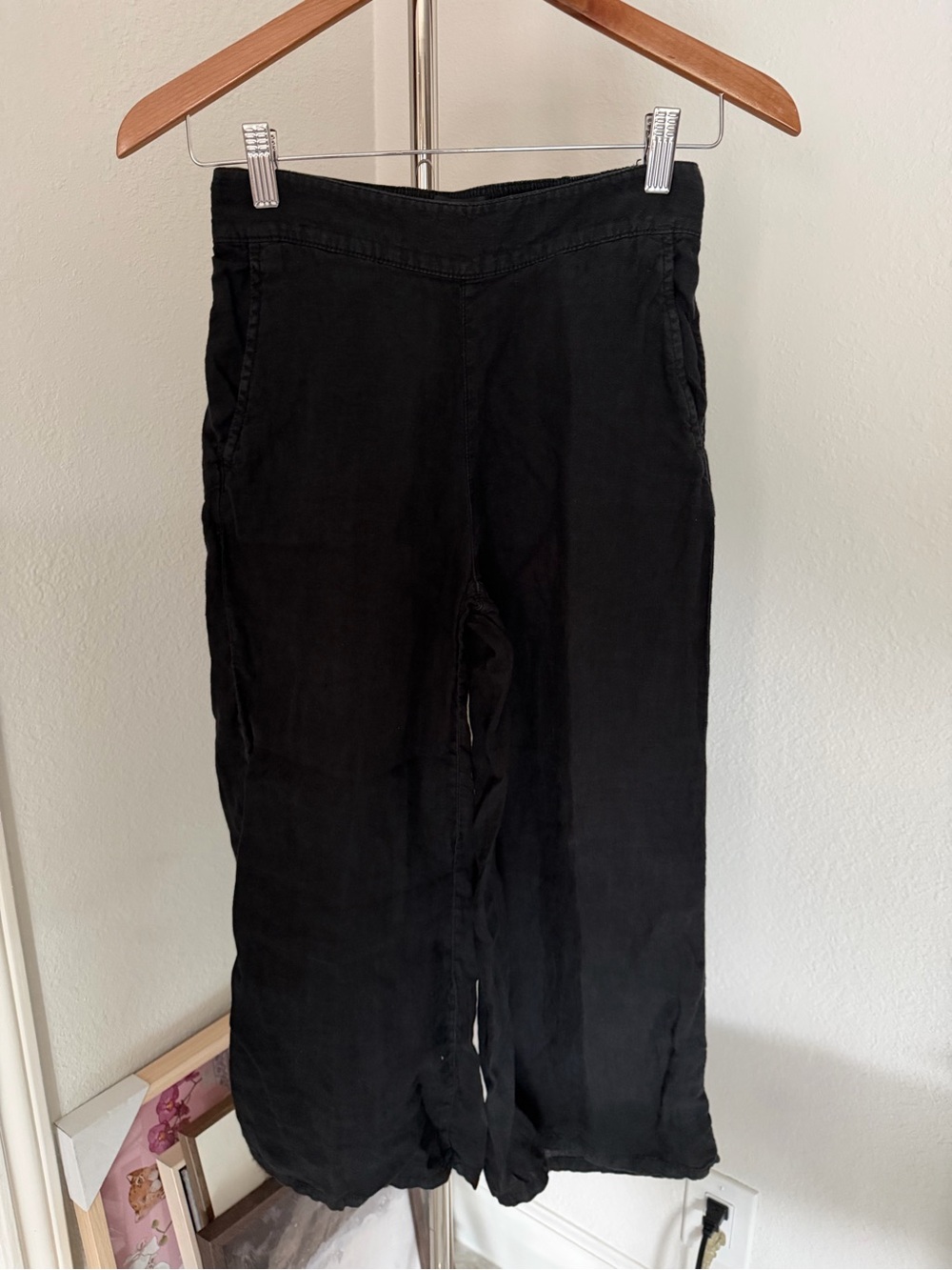 Tahari Black Linen Wide Leg Pants